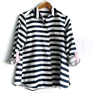 Foxcroft Navy and White Striped Blouse